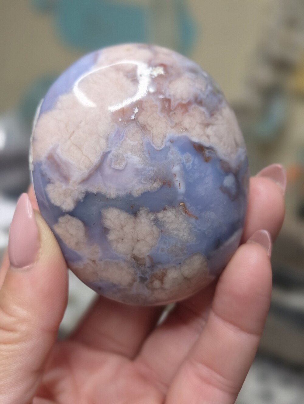 Blue Flower Agate Palmstone ( Communication)